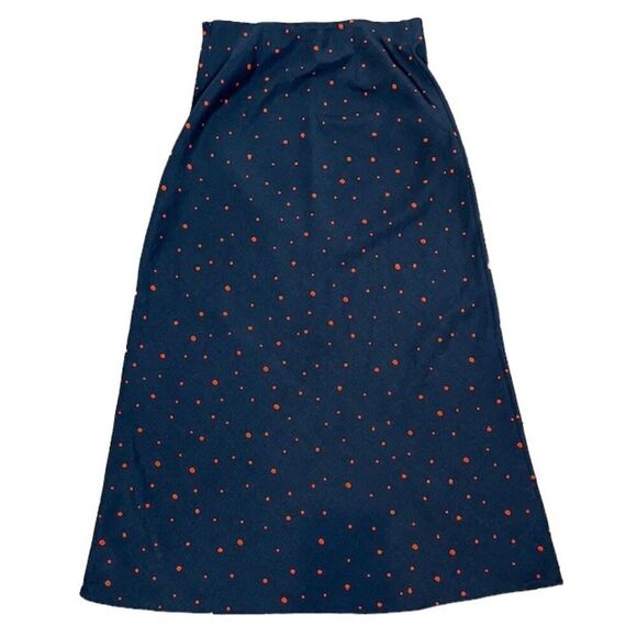 Elodie Navy Midi Skirt with Red Dots Flowy Breezy Side Zip Size Small - Picture 6 of 11